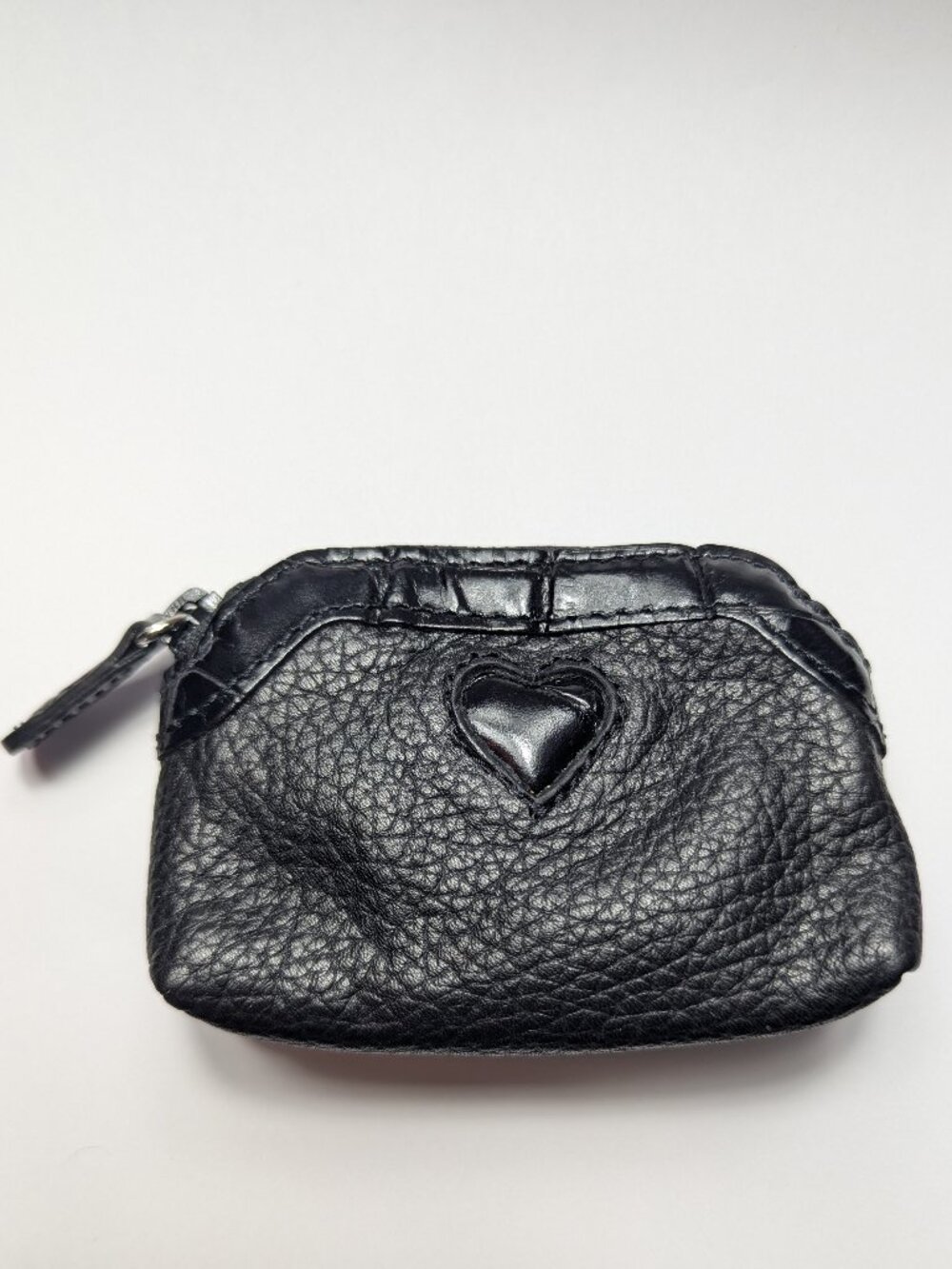 Brighton Pebbled Leather Micro Mini Black Heart Change Purse